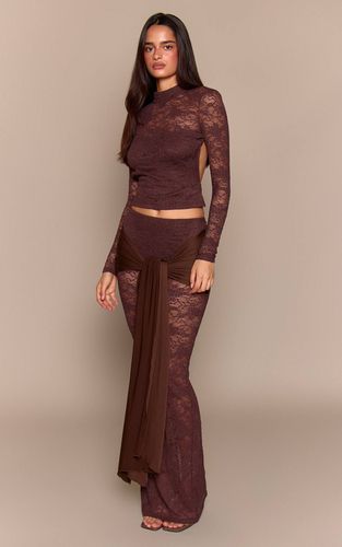 Dark Brown Jupe Longue Drapée En Dentelle Slinky | Taille 42 - PrettyLittleThing - Modalova