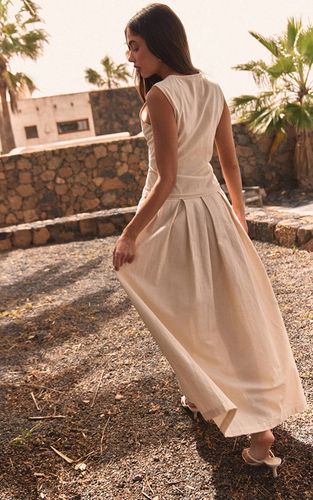 Natural Robe Maxi À Taille Basse Boutonnée Aspect Lin | Taille 32 - PrettyLittleThing - Modalova