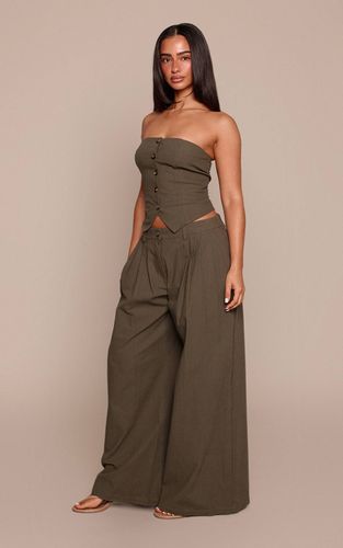 Dark Khaki Pantalon Large Aspect Lin Co-ord Petite | Taille 34 - PrettyLittleThing - Modalova