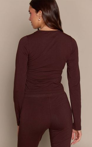 Dark Brown Ensemble Haut À Manches Longues En Coton Avec Détails De Coutures | Taille 32 - PrettyLittleThing - Modalova