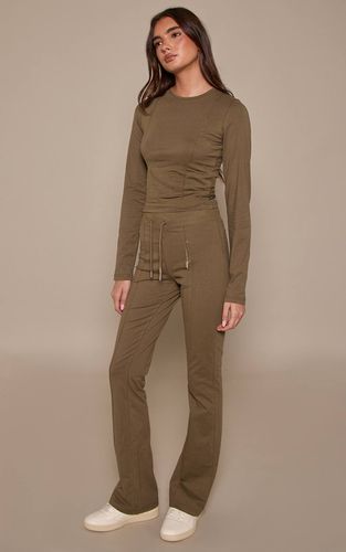 Sage Khaki Pantalon Évasé Skinny Taille Mi-haute En Coton Avec Détails De Coutures Coordonné | Taille 32 - PrettyLittleThing - Modalova