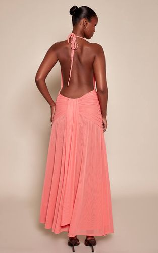 Apricot Robe Longue En Maille Col Bénitier Avec Fronces Sur Le Devant | Taille 42 - PrettyLittleThing - Modalova