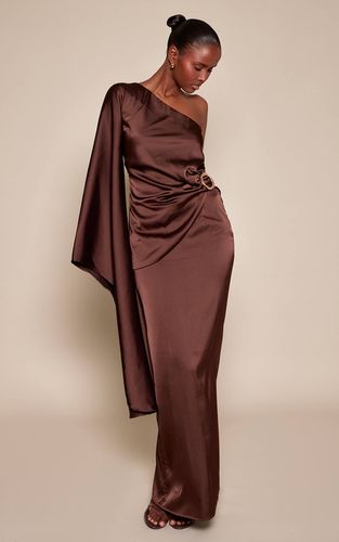 Dark Brown Jupe Longue Satinée À Volants | Taille 32 - PrettyLittleThing - Modalova
