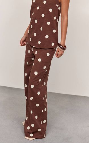 Dark Brown Pantalon Tailleur En Coton À Pois | Taille 42 - PrettyLittleThing - Modalova