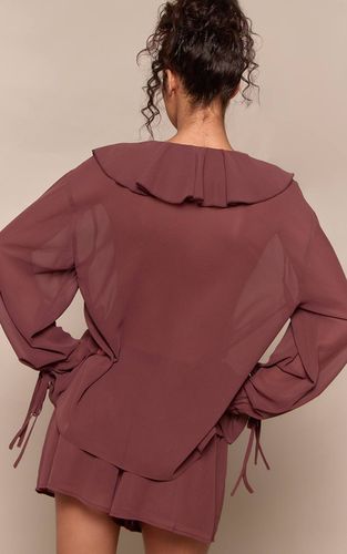 Dark Brown Ensemble Coordonné Blouse En Mousseline À Volants Et Décolleté Plongeant | Taille 42 - PrettyLittleThing - Modalova
