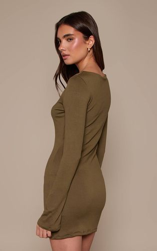 Dark Khaki Robe Moulante À Manches Longues En Jersey Doux Au Toucher | Taille 42 - PrettyLittleThing - Modalova