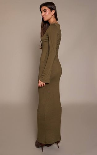 Dark Khaki Robe Maxi À Manches Longues En Jersey Doux Au Toucher | Taille 32 - PrettyLittleThing - Modalova