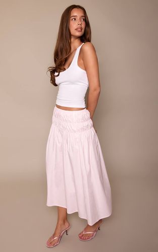 Light Pink Jupe Midi En Coton À Taille Basse Froncée | Taille 44 - PrettyLittleThing - Modalova