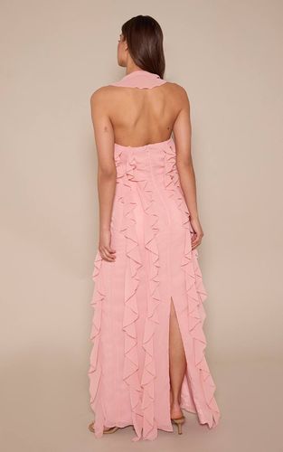 Light Pink Robe Longue À Volants Sans Manches Avec Col Licou | Taille 42 - PrettyLittleThing - Modalova