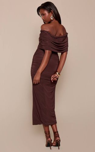Chocolate Brown Robe Longue Bandeau En Tissu Slinky Avec Détail Tressé | Taille 42 - PrettyLittleThing - Modalova