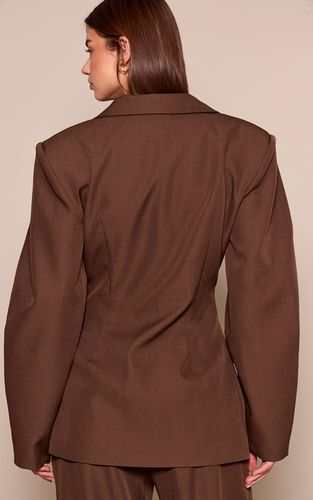Dark Brown Blazer À Manches Cocon Et Détail Asymétrique | Taille 42 - PrettyLittleThing - Modalova