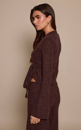 Dark Brown Haut Cache-cœur Côtelé Chiné | Taille 42 - PrettyLittleThing - Modalova