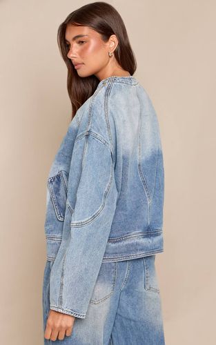 Mid Blue Wash Veste En Jean Bleu Moyen À Col Rond Et Manches Ballon | Taille 42 - PrettyLittleThing - Modalova