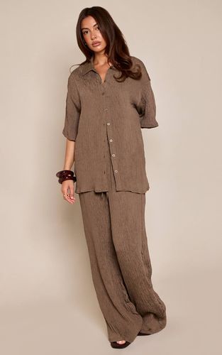 Dark Brown Pantalon Large Texturé Tissé À Cordon De Serrage Ensemble Coordonné | Taille 32 - PrettyLittleThing - Modalova