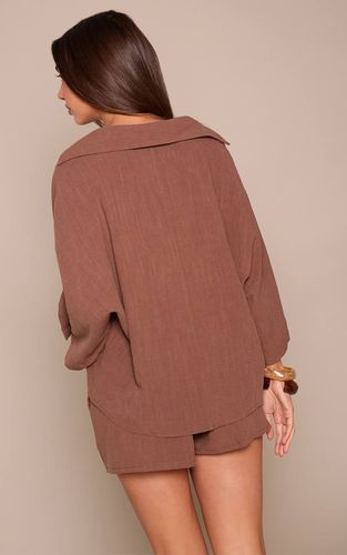 Dark Brown Chemise Oversize En Lin Coordonné | Taille 42 - PrettyLittleThing - Modalova