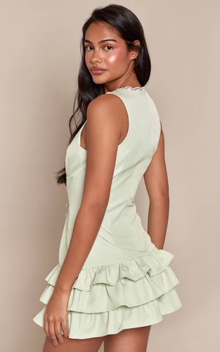 Pale Green Robe Courte Boutonnée Tissée Vert Sauge Pâle | Taille 32 - PrettyLittleThing - Modalova