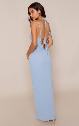 Dusty Blue Robe Longue Dos Nu Avec Détails En Dentelle | Taille 42 - PrettyLittleThing - Modalova