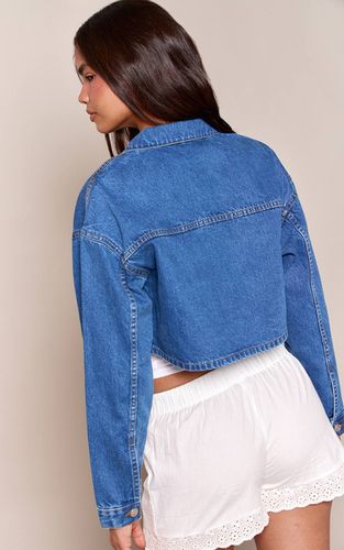 Mid Blue Wash Veste En Jean Courte Bleu Moyen | Taille 42 - PrettyLittleThing - Modalova