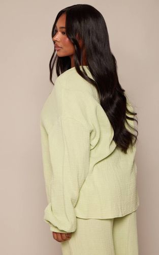 Sage Green Chemise Coordonnée Texturée En Gaze De Coton Nouée Devant Plus | Taille 46 - PrettyLittleThing - Modalova