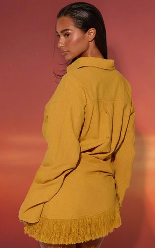 Mustard Chemise De Plage À Manches Longues Aspect Lin | Taille XS - PrettyLittleThing - Modalova
