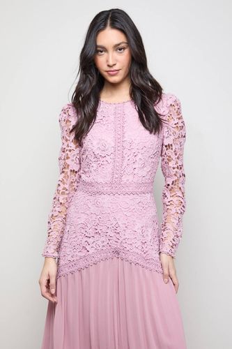 Robe Mi-Longue à Manches Longues avec Corsage en Dentelle et Jupe Plissée | Taille 46 - Oasis - Modalova