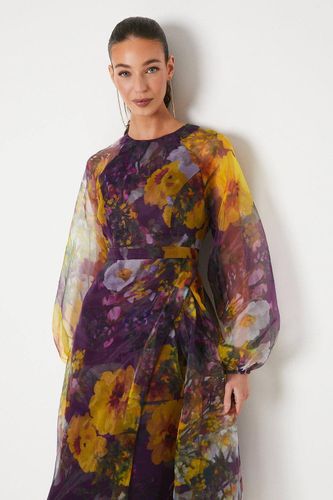 Robe Midi en Organza à Taille Nouée et Manches Bouffantes | Taille 46 - Coast - Modalova