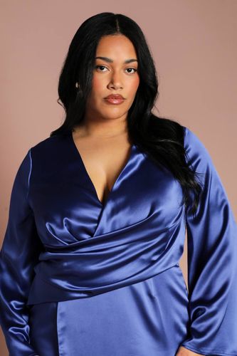 Robe Grande Taille en Satin à Devant Croisé et Manches Évasées | Taille 48 - Coast - Modalova