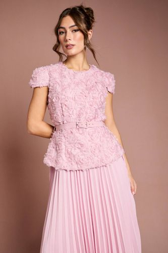 Robe Midi à Manches Courtes avec Fleurs 3D et Ceinture | Taille 40 - Coast - Modalova