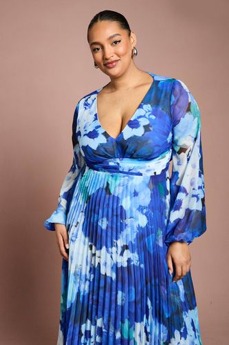 Robe Mi-Longue Plissée à Manches Longues Imprimé Floral Grande Taille | Taille 48 - Coast - Modalova