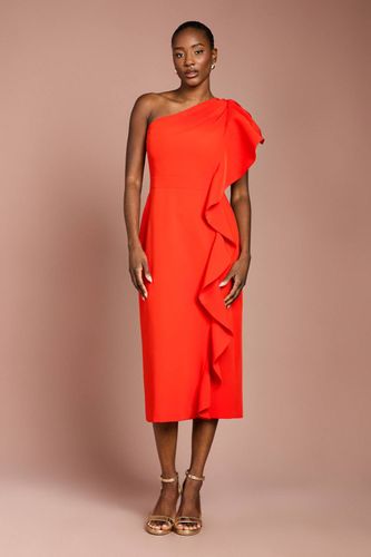 Robe Crayon Midi en Crêpe à Une Épaule avec Volant | Taille 46 - Coast - Modalova