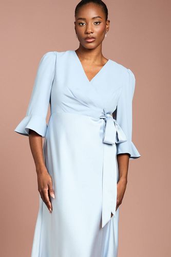 Robe Portefeuille en Crêpe Satiné à Manches Volantées | Taille 46 - Coast - Modalova