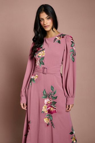 Robe Midi Brodée À Manches Longues Avec Ceinture Petite | Taille 42 - Coast - Modalova
