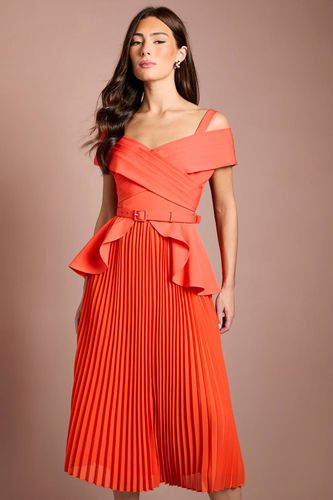 Robe Midi En Crêpe Plissée À Encolure Bardot | Taille 46 - Coast - Modalova