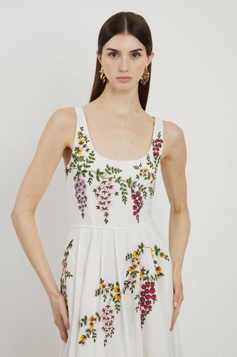 Robe de bal en coton et lin tissé à la broderie | Taille 16 - KarenMillen - Modalova