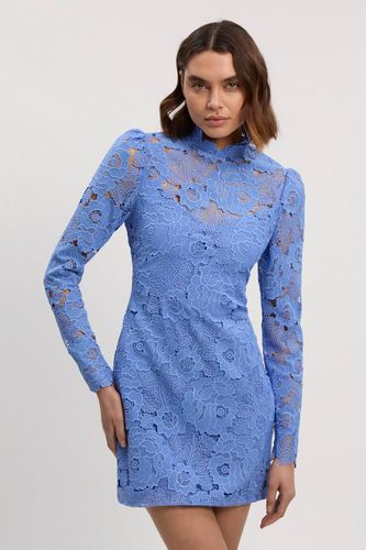 Robe mini tissée en dentelle guipure à col haut | Taille 16 - KarenMillen - Modalova