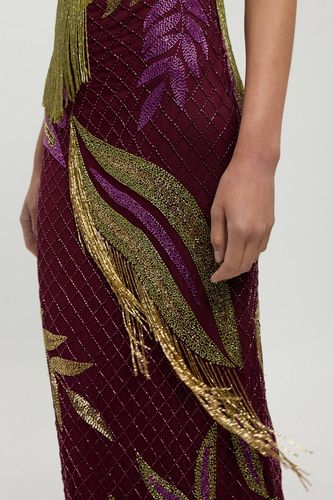 Robe Longue Dos Nu À Bretelles Avec Perles Et Motif Tropical Tissé | Taille 16 - KarenMillen - Modalova