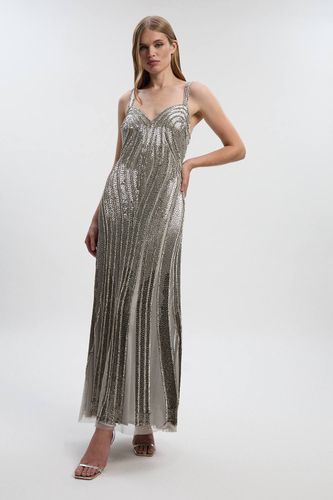 Robe Maxi Tissée à Encolure Cœur et Contours Perlés | Taille 16 - KarenMillen - Modalova