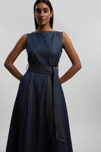 Robe Ajustée En Denim À Jupe Évasée Avec Ceinture | Taille 12 - KarenMillen - Modalova