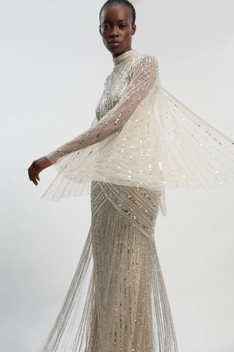 Robe Maxi Tissée Ornée Avec Manches Cape | Taille 8 - KarenMillen - Modalova