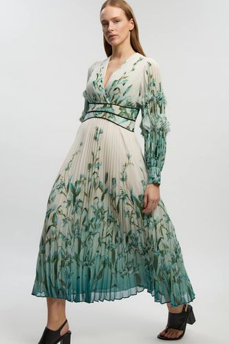 Robe Maxi Drapée En Georgette Tissée À Col En V Plissé Et Motif Ombré | Taille 12 - KarenMillen - Modalova