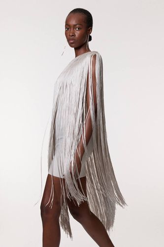 Robe Mini Moulante Petite Taille À Bandage Asymétrique Avec Franges Tricotée | Taille 12 - KarenMillen - Modalova