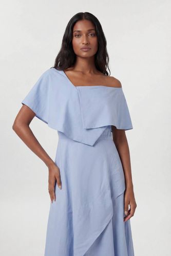 Robe Midi Premium En Viscose Lin À Col Asymétrique Et Jupe Ample Ajustée | Taille 16 - KarenMillen - Modalova