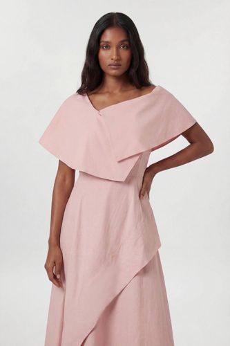 Robe Midi Premium En Viscose Lin À Col Asymétrique Et Jupe Ample Ajustée | Taille 16 - KarenMillen - Modalova