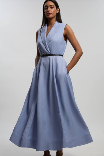 Robe Midi Cintrée À Ceinture En Viscose Lin Premium Avec Jupe Ample Et Coupe Ajustée | Taille 12 - KarenMillen - Modalova