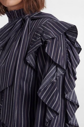 Chemisier À Rayures En Coton Avec Volants Et Nœud Lavallière | Taille 16 - KarenMillen - Modalova