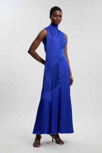 Robe Longue En Satin Viscose Sans Manches À Col Bénitier Drapé Tissé | Taille 16 - KarenMillen - Modalova