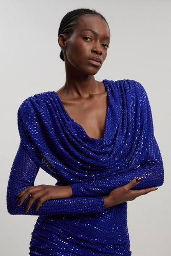 Robe Courte En Jersey À Col Bénitier Ornée De Cristaux Premium | Taille Medium - KarenMillen - Modalova