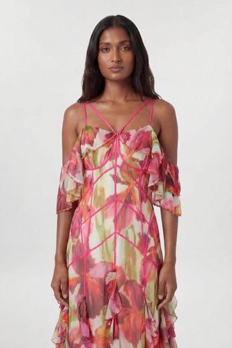 Robe Maxi À Épaules Dénudées Ornée De Perles Avec Imprimé Froissé Petite | Taille 10 - KarenMillen - Modalova