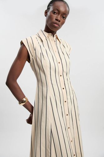 Robe Chemise Midi Tissée En Coton À Rayures Monochromes Avec Surpiqûres | Taille 6 - KarenMillen - Modalova