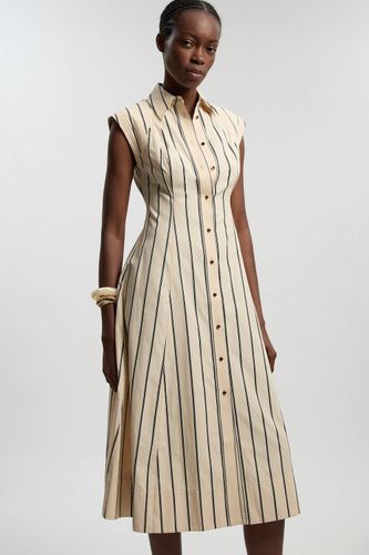 Robe Chemise Midi Tissée En Coton À Rayures Mono Avec Surpiqûres Petite Taille | Taille 8 - KarenMillen - Modalova